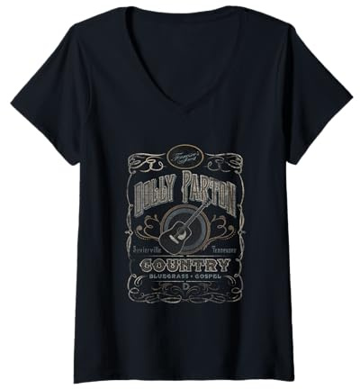 Womens Dolly Parton Whiskey Label V-Neck T-Shirt