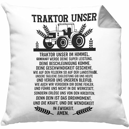 Trendation Traktor Unser Kissen mit Füllung 40x40 Geschenk Lustig Landwirt Spruch Bauer (Grau)