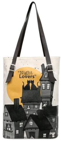 DOGO Femme Cuir Vegan Noir Fait Main et Mode Sac d'épaule - Night Lovers Motif