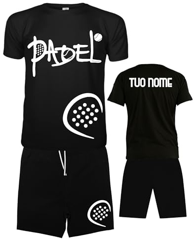 Vestipassioni Padel-Anzug für Herren, personalisierbar, atmungsaktiv, bestehend aus Trikot und Shorts mit Taschen, Padel-Bekleidung Made in Italy, Schwarz/Weiß, M