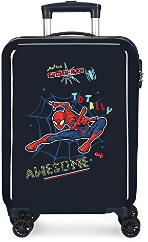 Marvel Spiderman Totally awesome Blauer Kabinenkoffer 38 x 55 x 20 cm Starres ABS Seitliches Zahlenschloss 34 l 2 kg 4 Doppelräder Handgepäck