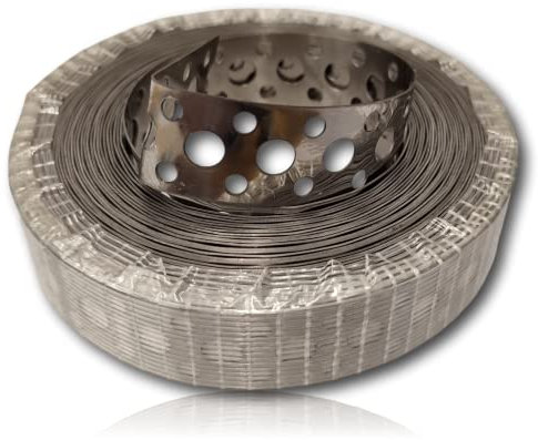 Stainless Steel Metal Band Fixing Strap Builders 10 Meters / 39 Inch Roll (20mm) Strip Fence Brackets Fixing Banding Ties with Holes Pre-Galvanised