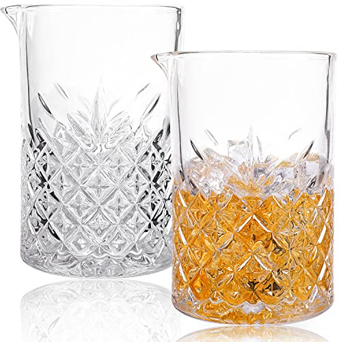 SogYupk 2 Pack Crystal Cocktail Mixing Glasses, 24oz, Thick Weighted Bottom, Professional Bartender's Mixer Glass Stirring Glasses, Bar Tools