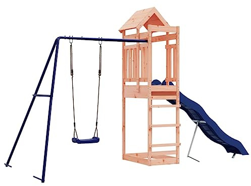 vidaXL Solid Douglas Wood Outdoor Playset, Backyard Multi-Activity Center with Wave Slide, Single Swing Set and Sandpit, Sturdy and Safe Design, Ideal for Children Aged 3-8 Years