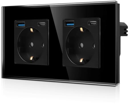 CNBINGO Doppelsteckdose Unterputz, 2x USB-A/C Schnellladen, Glas Schwarz