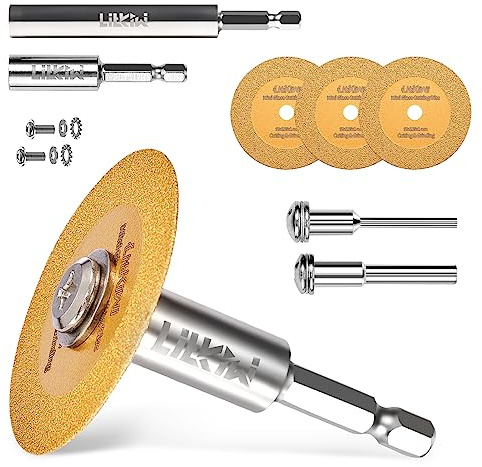 LitKiwi Mini Glasses Cutting Disc,1mm Ultra-Thin Diamond Cutting Blade Wheel,with 2 Sizes Round Mandrels & 2PCS 1/4 Hex Shank,for Cutting Glass, Jade, Crystal, Ceramics and etc.