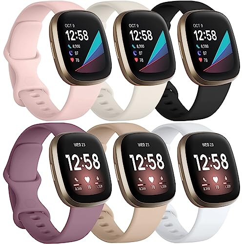 Charlam 6 Pack Ersatzarmband Kompatibel mit Fitbit Versa 3/ Versa 4/ Fitbit Sense/Sense 2 Armband, Weiches Uhrenarmband Sports Watch Armbänder für Damen Herren, Groß