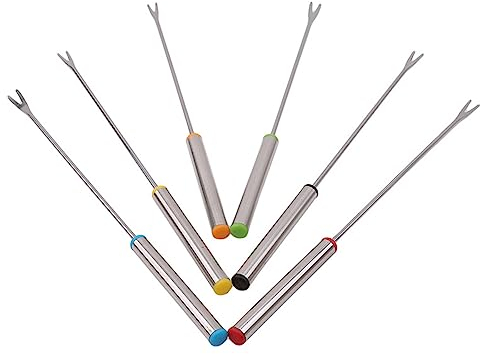fruit forks，Dinner Forks,Stainless Steel Forks6pcs Stainless Steel Chocolate Fork Hot Pot Forks Cheese Fruit Dessert Fork Fondue Melting Skewer Kitchen Tools 9.6 in