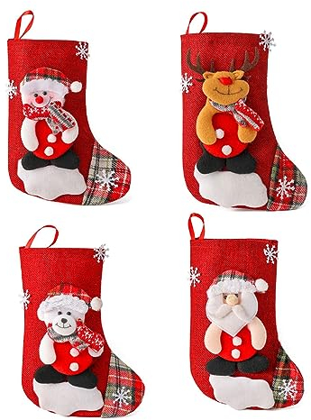 AstarFavor 4PCS Nikolausstrumpf Set Weihnachtsstrümpfe, Weihnachtsbaum Socken Nikolausstiefel Socken Weihnachtsstrumpf Geschenktüte Nikolaussocken Für Weihnachtsfeier Dekorieren