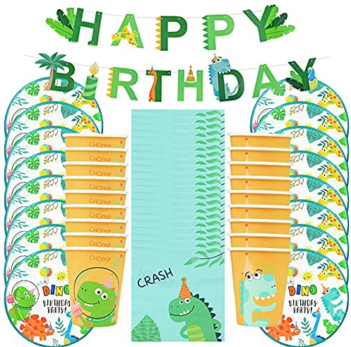 ISTOVO 49 PièCes ThèMe FêTe Vaisselle Jetable Ensemble Assiette en Papier Tasse Enfants GarçOn Jungle FêTe d'anniversaire DéCoration