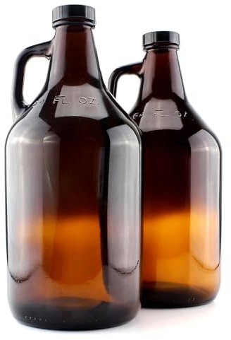 Glas Growlers, 2 Pack - 64oz bärnstensfärgade ölflaskor med lock
