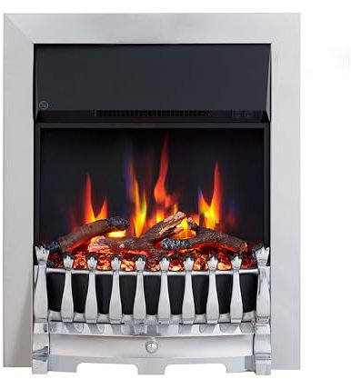FLAMEKO Verona 16’’ Fireplace Insert, 2000W Heater, Chrome Trim, Blenheim Fret, 9 Colour Flame Effect, Remote Control