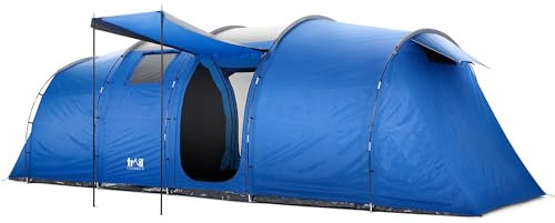 Trail Easdon 6 Man 2 Room Tent, Family Camping Tunnel Tent, 3000mm Waterproof, Dark Zone Bedrooms, Living Area with Standing Height, Bathtub Groundsheet, Carry Bag (L700cm x W240cm x H185/210cm)