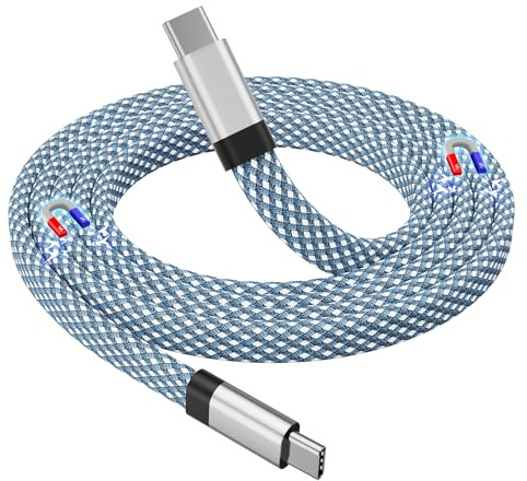 Magtame Câble USB C Magnétique, 60 W (3 A), Torsadé, 1 M, Nylon Tressé, Plat, Charge Rapide, Compatible Avec Appareils USB C, Pad, Samsung