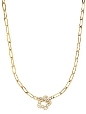 NOELANI Halskette Edelstahl Damen Halsschmuck, mit Zirkonia synth., 42 cm, Weiß, Blume, Kommt in Schmuck Geschenk Box, 2037928