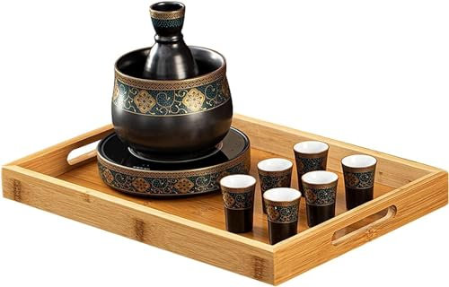 Sake Set with Warmer, Traditional Hot Saka Set, Including Electric Base, Warming Mug, Sake Pot, Sake Cups and 1 Tray,4cup (6cup)