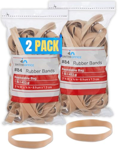 InTheOffice Rubber Band #84, Heavy Duty Rubber Bands, Thick Rubber Bands 3 1/2 x 1/2 Beige, 155/Bag, 1lb (2 Pack)