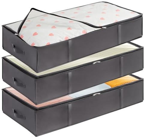 Lifewit Förvaringslådor under sängen, 3-pack, påsar med förstärkta handtag och stort förvaringsutrymme för filtar, täcken, kuddar, lakan, kläder i sovrum, garderob, studentrum, Grå