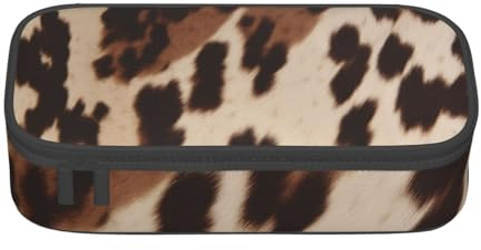 ULKMFFCF Federmäppchen mit Kuhfell-Druck, mit Fächern, großes Fassungsvermögen, Stifteetui, Tasche, Halter, Make-up-Tasche für Schule, Büro, Reisen, Schwarz , Einheitsgröße, Schulranzen