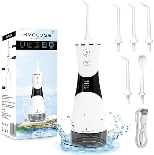 Hyelose Jet Dentaire Hydropulseur - IPX7 Étanche, 350ml, 5 Modes & 5 Embouts - Soin Complet des Dents, Langue, Gencives Sensibles - Recharge USB-C, Longue Durée, Nettoyage Oral Professionnel