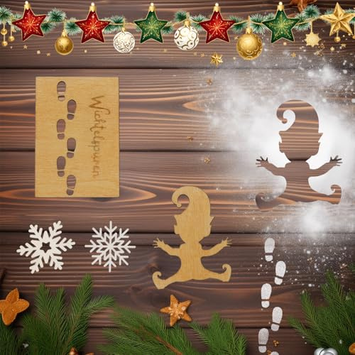 showll Wichtelschablone Fußabdrücke, Wichtel Schablone Weihnachten, Wichteltür Komplettset, Wichteltür Set Mit Baustelle, Weihnachtswichtel Set Für Kinder Wichtel Deko Holz Miniatur