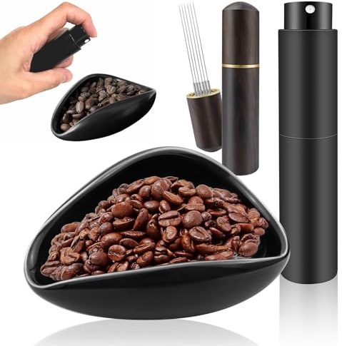 BITEFU 3-delars doseringskoppsset för kaffebönor, svart Wdt verktygsset, inkluderar Wdt verktyg trä, kaffedoseringskopp, RDT-sprayflaska för kaffe, te och gåvor