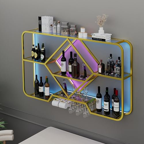 Weinregal zur Wandmontage, für stilvolle Zuhause, Bar, Aufbewahrung, goldener Schrank, Hängekelchregal, Flaschenregal