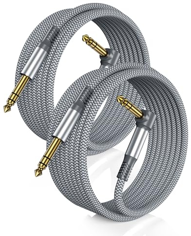RUXELY 6.35mm TRS Gitarrenkabel 2M 2-Stück,1/4 Stereo Instrumentaenkabel | 90 Grad 6.3 Stecker Klinke Guitar Cable,Symmetrische Audiokabel für E-Gitarre,Bässe,Tastaturen,Verstärker,Amp,Lautsprecher