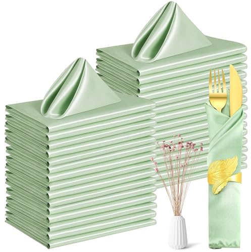50 Pack Sage Green Satin Napkins 43 x 43 cm Silky Satin Cloth Napkins Bulk Smooth Fabric Table Dinner Napkins Washable Reusable for Home Restaurant Wedding Birthday Party Decoration
