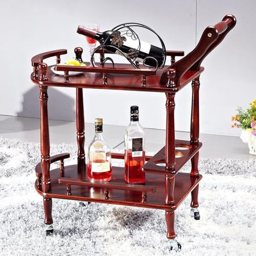 vhdurike Carrello Bar Mobile, Carrello per Bevande e liquori a 2 Ripiani, Carrello Bar in Legno, Carrello da Cucina con Ruote, Carrello Mini Bar per Piccoli spazi, Cucina, Sala da Pranzo,Marrone