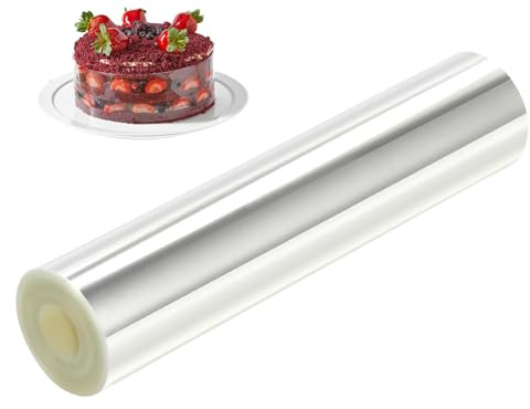 Anseom Tortenrandfolie 20cm Hoch Transparent Tortenfolie Tortenring Folie Hoch Tortenrandfolie Wiederverwendbar Acetat Kuchenstreifen Acetat Rolle für Tortendeko Schokolade Mousse Kuchen Dessertringe