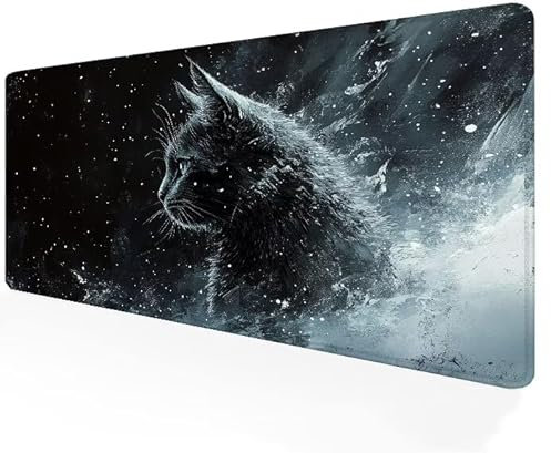 Mouse Pad Black 900x500x3mm Extended Large XXL Mouse Mat, Cat Mousepad with Non-Slip Rubber Base, Waterproof Gaming Keyboard Pads for Computers Laptop Office Desk Accessories for Home, Gifts G1-860