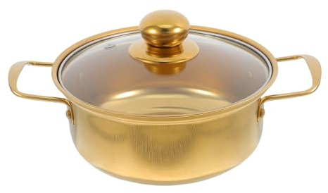 iplusmile Marmite à Soupe En Acier Inoxydable Dorée 18 Cm Avec Couvercle En Verre, Casserole à Double Poignée Compatible Induction, Pour Cuisson Rapide De Ramen Et Soupes