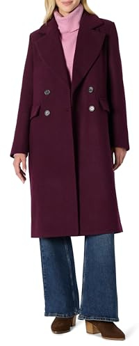 Amazon Essentials Abrigo Largo de Mezcla de Lana con Doble Botonadura y Corte Holgado Mujer, Burdeos, M