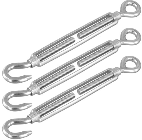 SYUTBOU 3 Stück 304 Edelstahl Spannschloss M12, Verstellbare Spannschlösser mit Haken, Drahtspanner für Seilspannung, Zaunspanner