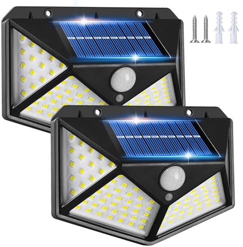 YGVQN Luce Solare Esterno con Sensore di Movimento, 3 Modos 270° Illuminazione 100LED Lampada Solare da Esterno 1200mAh IP65 Impermeabile Senza Fili ‌Lampada solare murale per Giardino, Parete, Garage