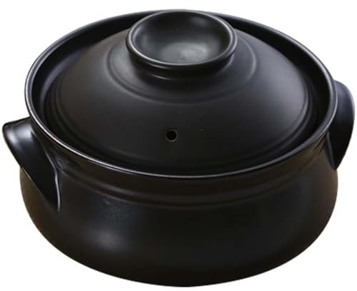 Suppentopf, Keramik-Auflauftopf mit Deckel, koreanische schwarze Keramik-Suppenterrine, Steinguttopf, runder Suppeneintopf, heißer Topf, chinesischer Tontopf zum Kochen für die Dekoration de