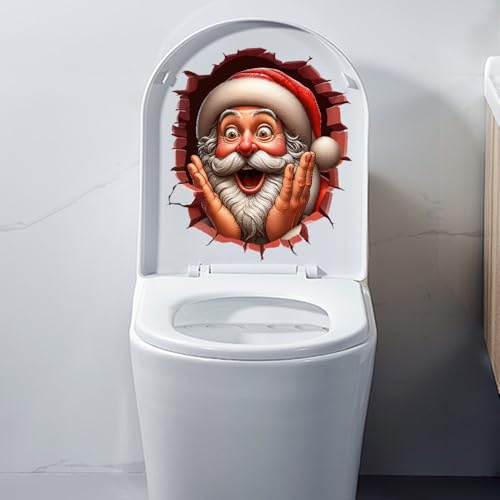 Iprokiu Autocollant de Noël pour toilettes - Motif Père Noël fissuré - Imperméable - Double face - Imprimé double face - Décoration d'intérieur (Père Noël mignon)