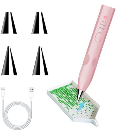 PORFOYO Ápiz Eléctrico Para Pintura De Diamante Con 4 Puntas Perforación, Accesorios Ergonómicos Diamantes Tecnología Vacío, Lápiz Sin Cable, 3 Niveles Ajustables, Carga, L