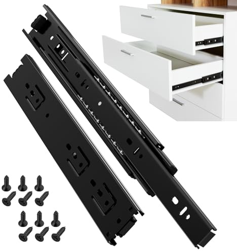 ToBeGreat Glissiere pour tiroir 350 mm Glissière de tiroir latéral rail coulissant coulisse tiroir sortie totale à bille pour placard et cuisine 45 kg Charge Noir 1 Paire(2 pièces)