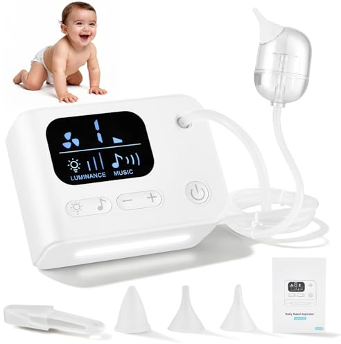 Mouche Bébé Électrique Aspirateur Nasal, Bebe Aspirateur Nasal 5 Niveaux de Puissance d'Aspiration 3 Tips, Nez Bebe Electrique Sécurité Hygiénique pour Nouveaux-Nés et les Bambins(White)