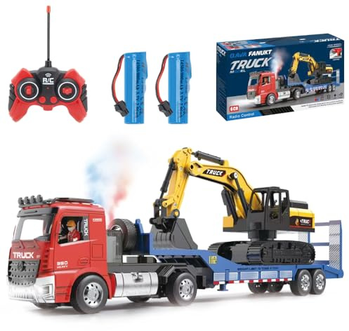 Ledovan Excavadora teledirigida juguete para niños, 6 canales, 2,4 GHz, excavadora RC coches de juguete con luz y efectos de sonido, pala de metal, cadenas de orugas, juguete de excavadora