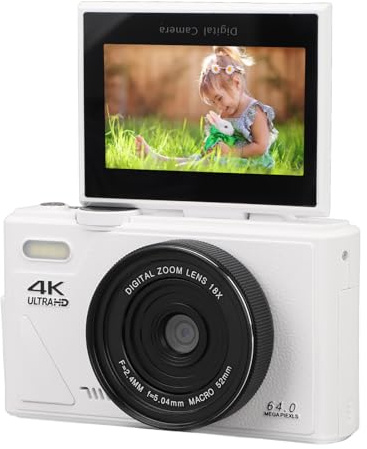 Generic Cámara Digital 4K, Cámara sin Espejo WiFi con Zoom Digital 18X, Cámaras Vlogging para Niños Principiantes, Cámara de Disparo con Pantalla Abatible de 3 Pulgadas (White)