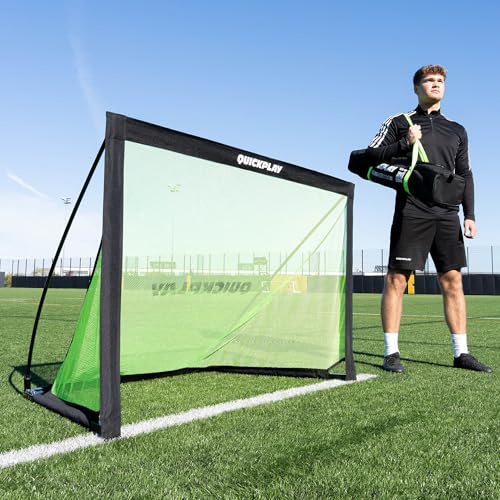 QuickPlay Kickster Pro Portable Football Goal - 3v3 Training Match | Flexi-post folding frame, Weighted or pegged base, Weatherproof outdoor play, Packs into carry bag, All ages