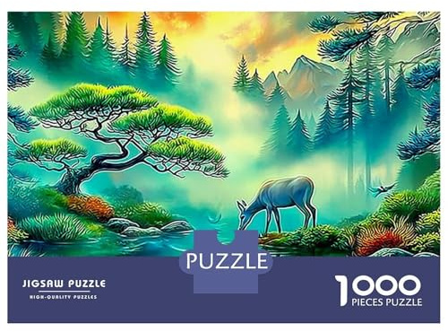 Deer Puzzle pour Adultes 1000 Puzzles Défi Forêt Fantastique Jeu de Puzzle pour Toute la Famille pour Femmes Cadeaux pour Hommes Un Unique 100% Carton Recyclé 38x26cm/1000pcs