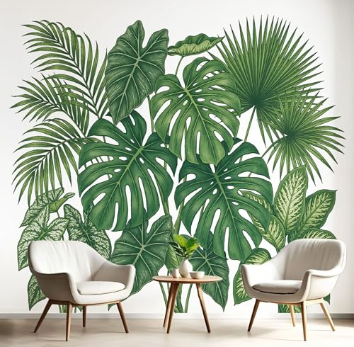 Papel Pintado Tela no Tejida 250 x 175 cm - Selva Plantas Verde Fotomurales, Decoración Murales de pared Tropical Hojas, para Pared Sala de Estar y Dormitorio Oficina