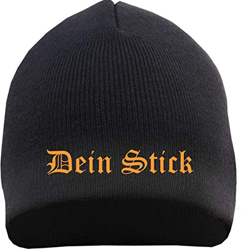 HB_Druck Beanie mit Wunschtext - Altdeutsch - Bestickt - Mütze Strickmütze Stickfarbe: orange