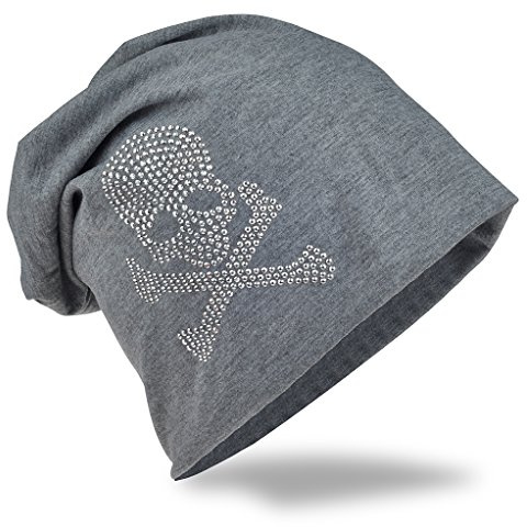 Jersey slouch beanie lång mössa med dödskalle strass applikation unisex enfärgad män kvinnor trend, One size