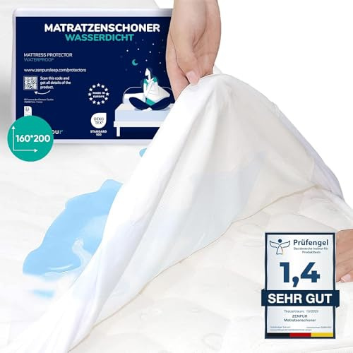 ZenPur Matratzenschoner 160x200 cm, Wasserdichter Matratzenschoner aus Baumwolle, Matratzenschutz Wasserdicht, Oeko-Tex Standard 100 Zertifiziert, Hergestellt in der EU
