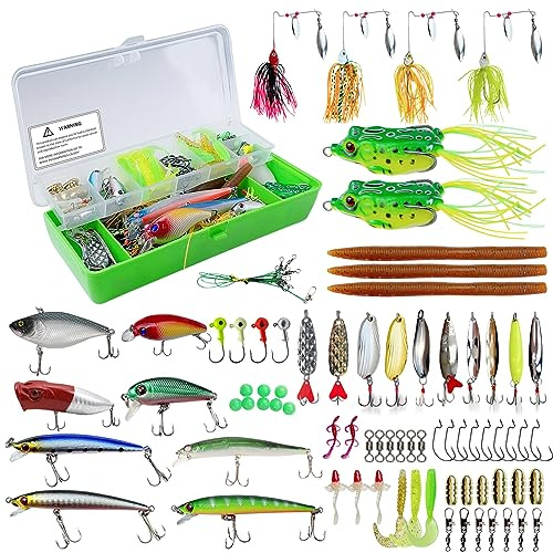 LSHEL 114 Stück Angelköder Set Angelzubehör mit Aufbewahrungsbox Fischköder Fischhaken Set für Salzwasser und Süßwasser